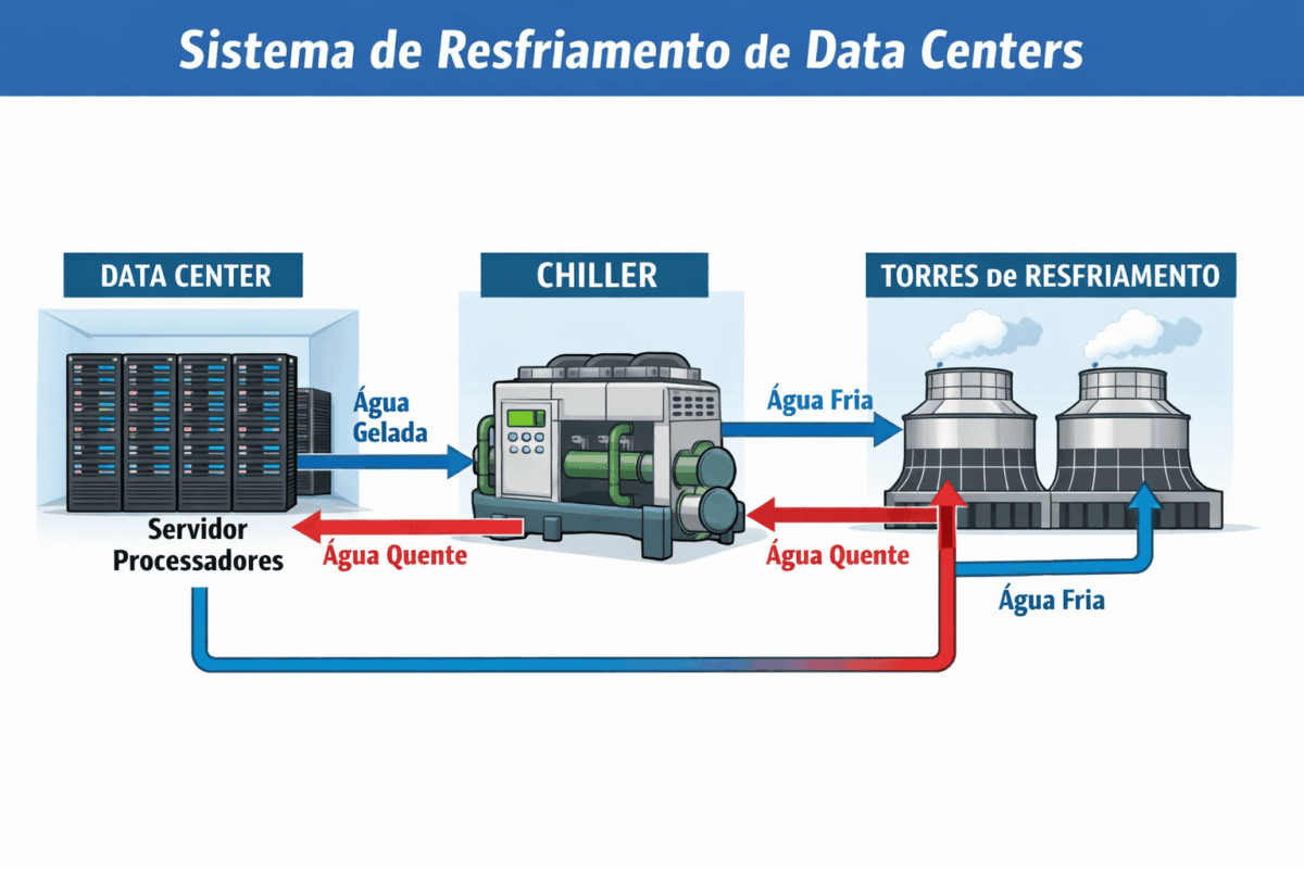 Sistema de resfriamento de data centers utilizando torres de resfriamento industriais